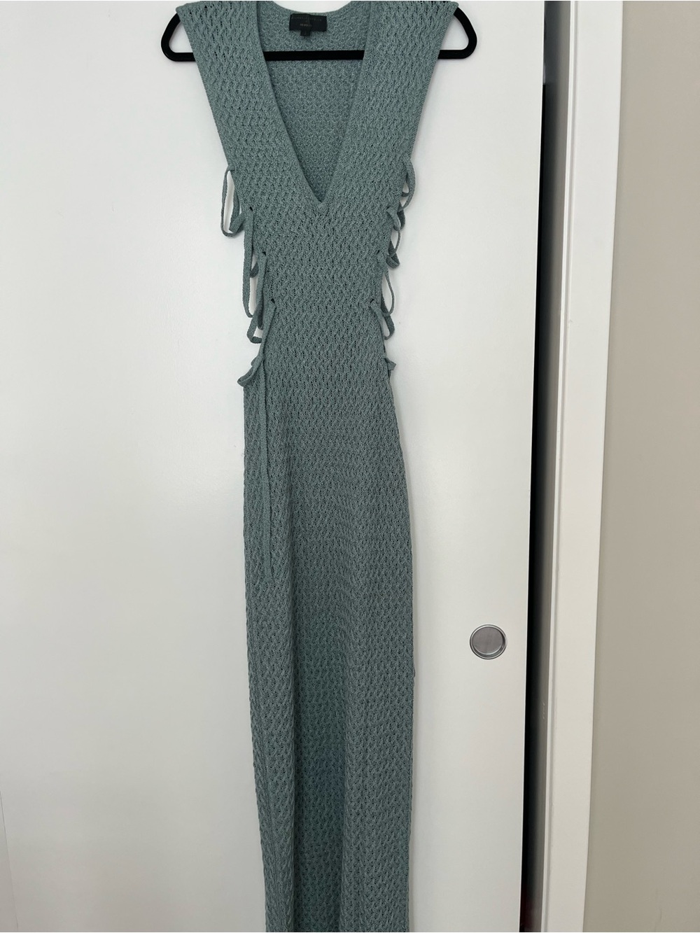 Micheal Costello x Revolve Crochet Maxi Dress in teal, size S